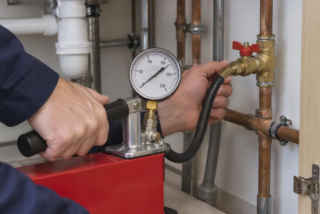 Lekdetectie Hoogeveen – druktest op een waterleiding met een manometer