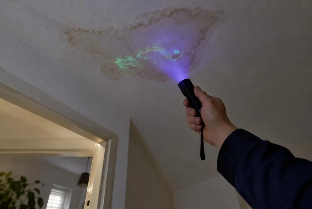 Lekdetectie Hoogeveen – kleurstof controleren op het plafond met uv-licht