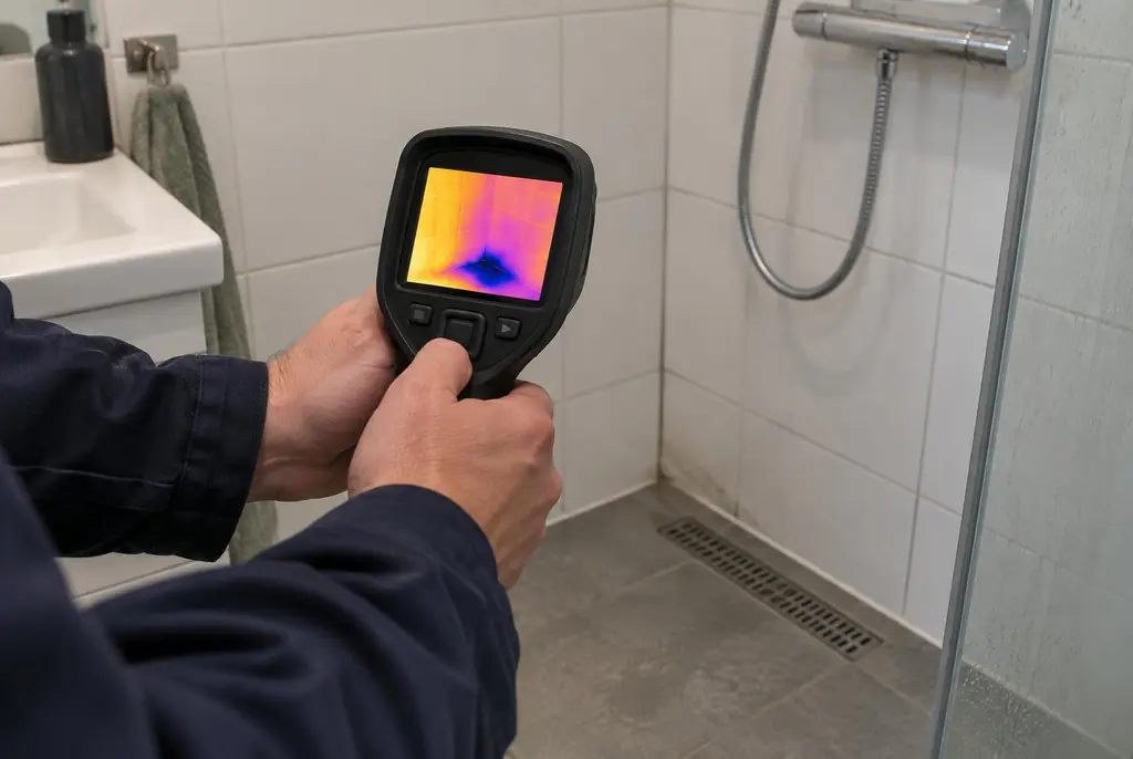 Lekdetectie Hoogeveen – lekdetectiespecialist met warmtebeeldcamera in een badkamer